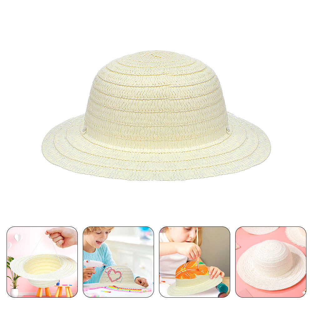 Art Craft Painting - 8 stuks DIY kinderstrohoeden, witte blanco