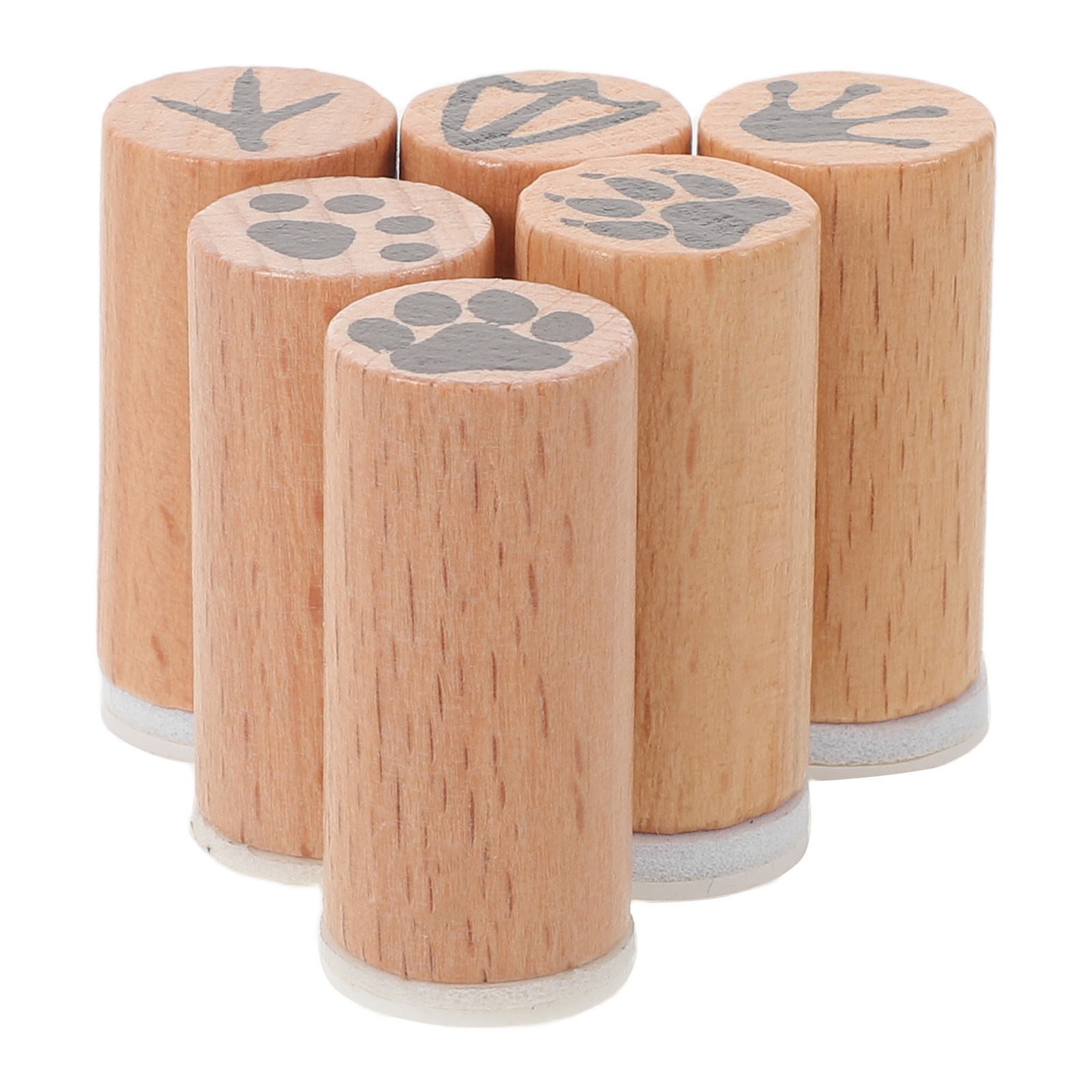 Art And Craft Nature - 6-delige houten dierenpootafdrukken rubberstempelset, natuurlijke houten