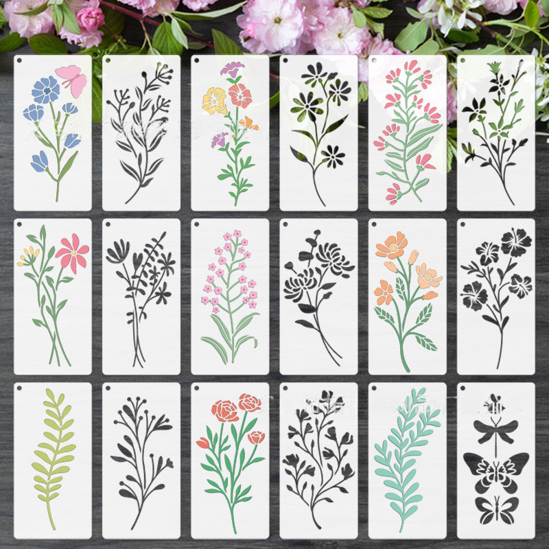 Art Craft Doodle - 18-delige geometrische bloemmotief schilderstencilset voor DIY